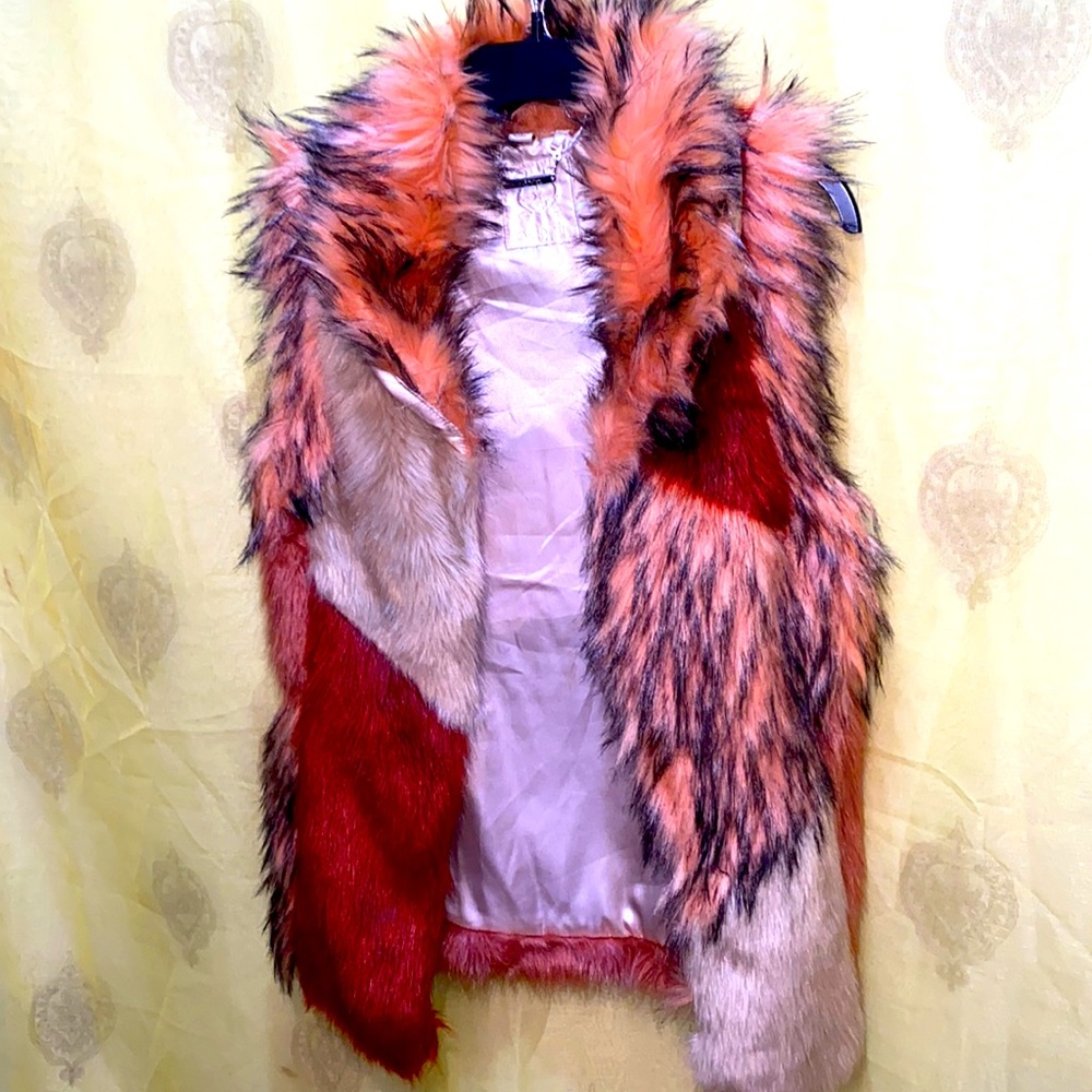 ODYN MULTI-COLORED FAUX FUR/SATIN LINED  VEST SZ XS